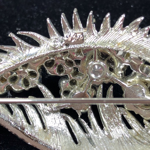 Vintage Coro Silver and AB Rhinestone Leaf Brooch